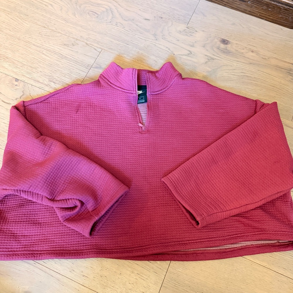 Nike Sportswear Womens XL Magenta Pink Textured Waffle Quarter Zip Cropped Top